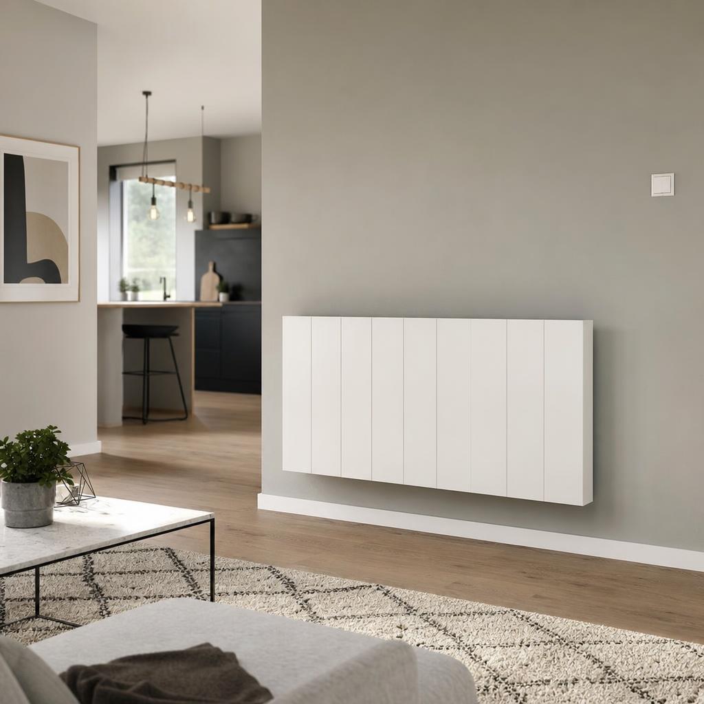 Radiator modern montat într-o cameră de zi